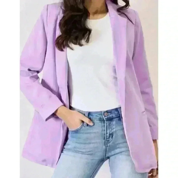 Lavender Open Front Blazer Long Sleeve - Picture 1 of 9